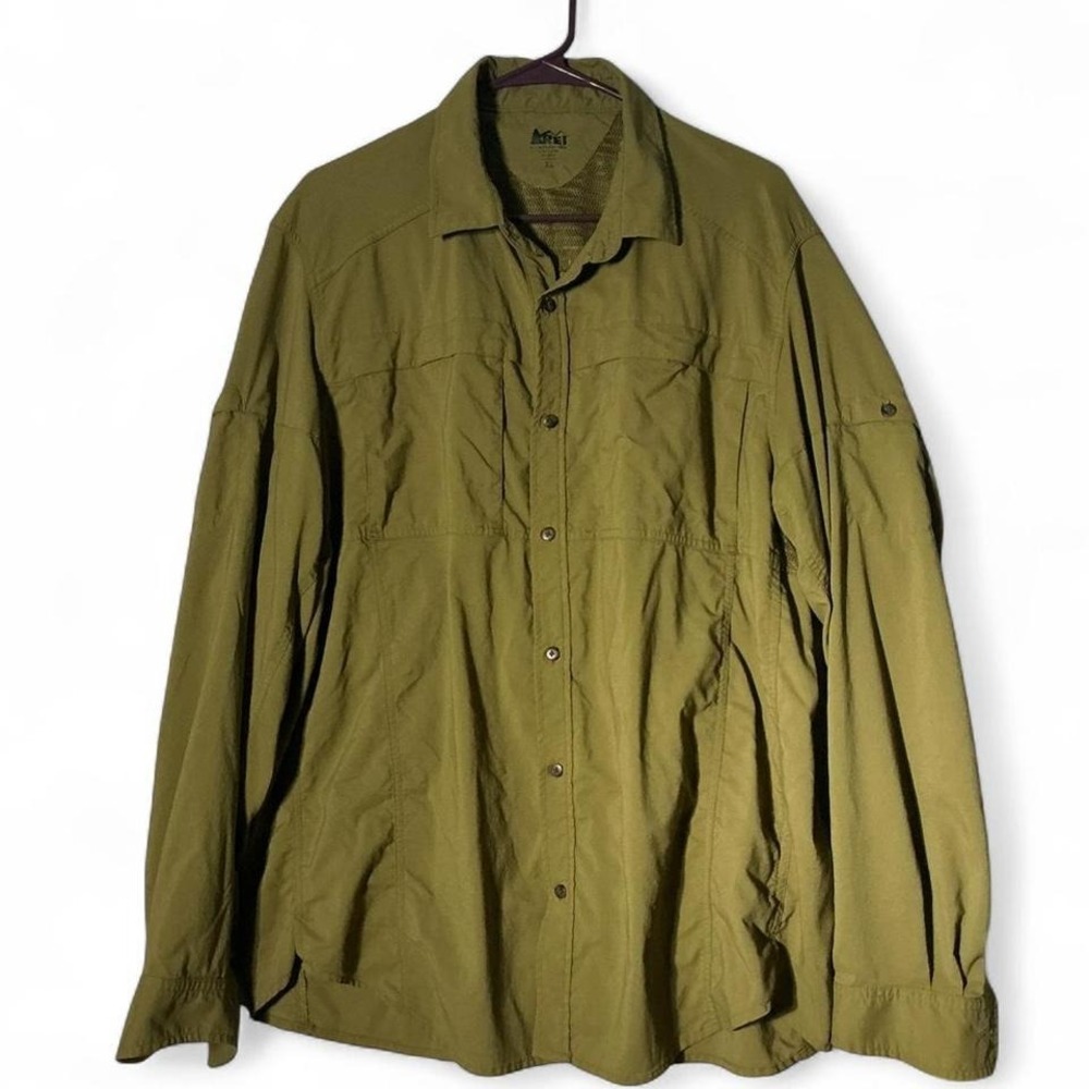 REI Co-op Sahara Long Sleeve Hiking Shirt Olive Green XL 862927 16-M-16075 S16